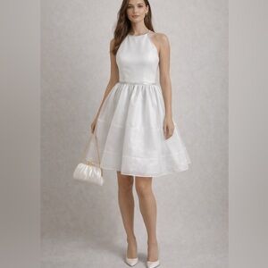 ERIN by Erin Fetherston Silver Halter Fit-and-Flare Cocktail Dress Size 8